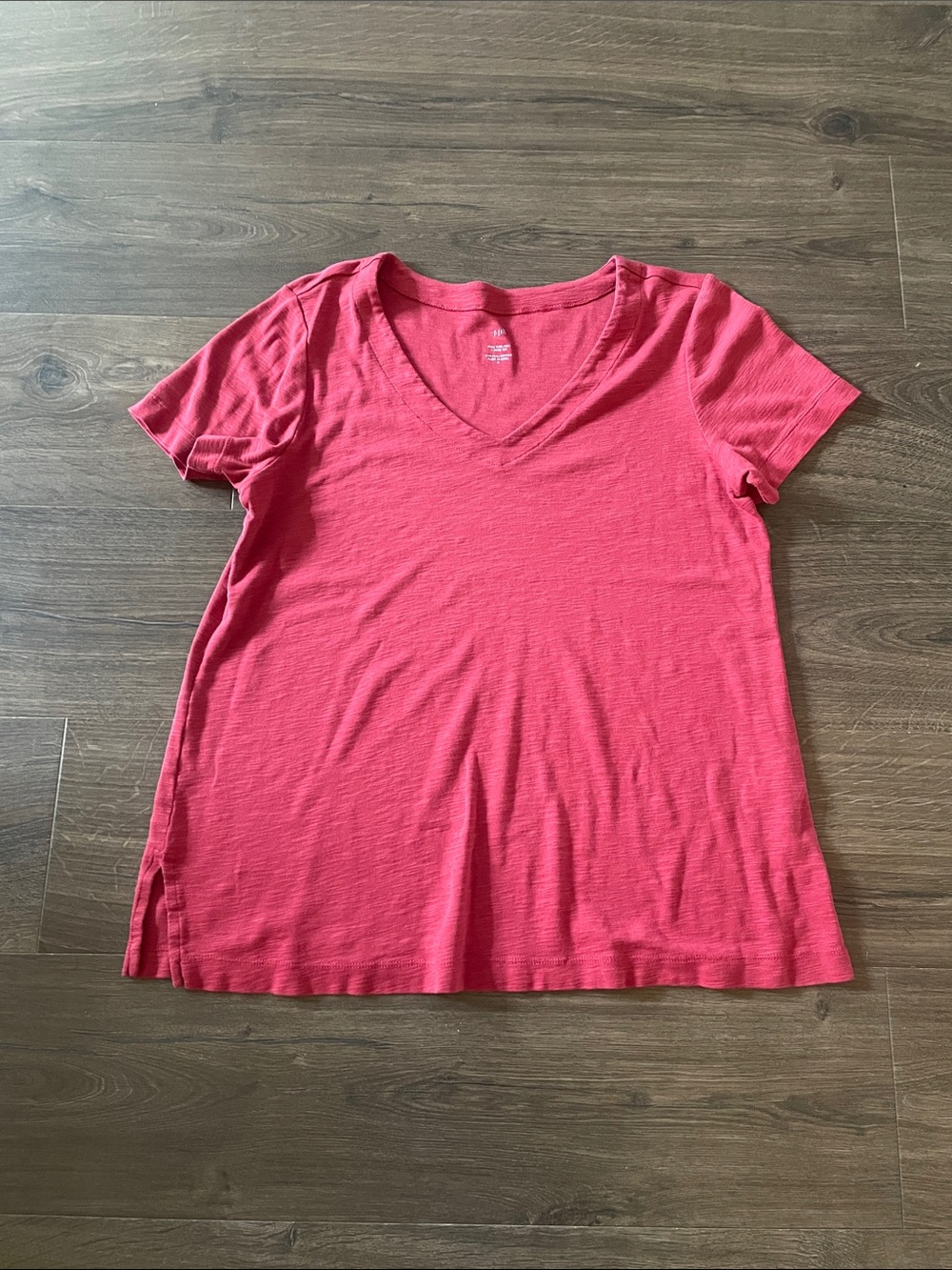 J.Jill Light Red V-Neck Tee, 100% Pima Cotton, Size Medium